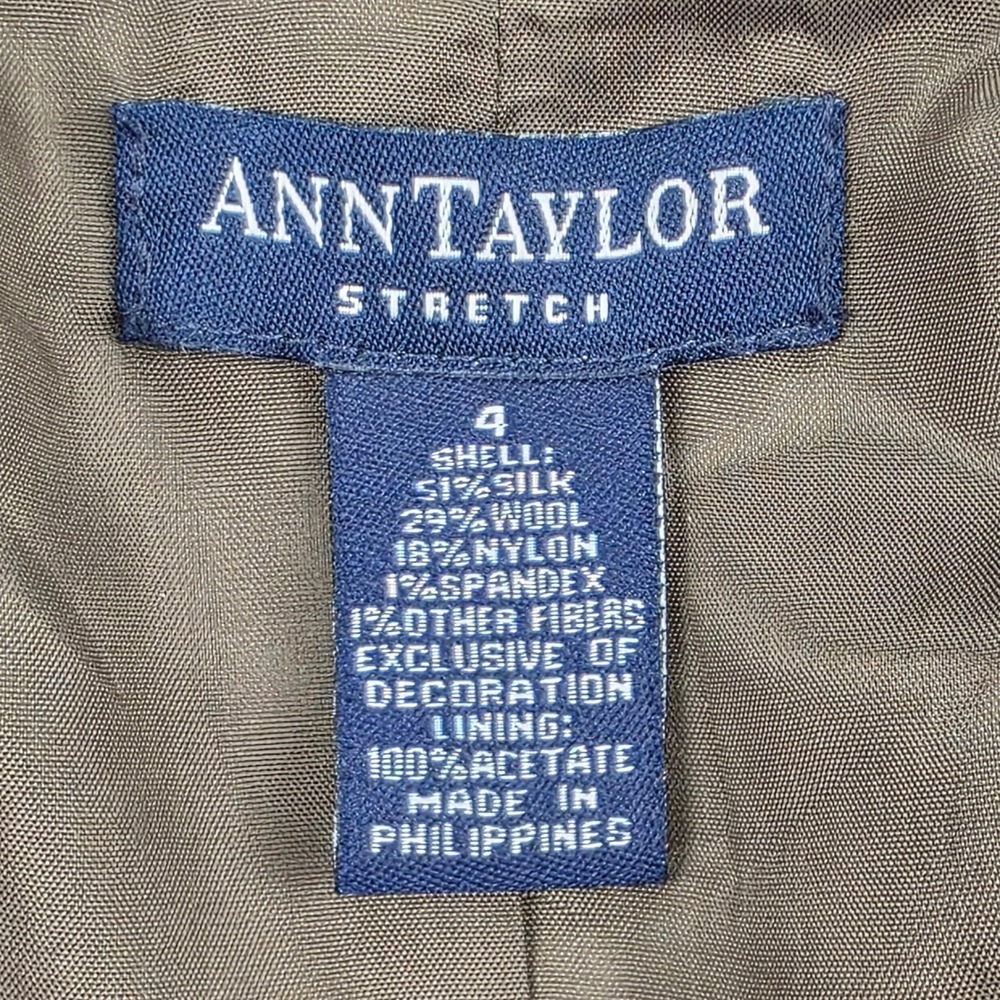 Ann Taylor Silk Wool Blend Zip Jacket Women Brown Tweed Stretch Blazer 4 - Picture 4 of 6